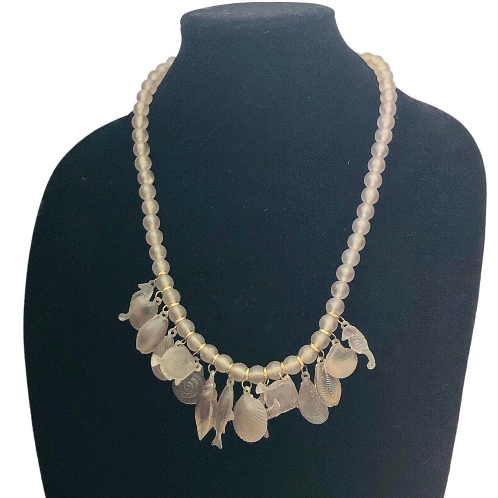 AHBRA CALE COLLECTION GENUINE LUCITE NECKLACE STARFISH BEADED Purple BROWN - Picture 2 of 7
